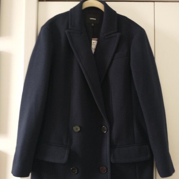 Express Coat Women's Oversized Double Breasted Coat in Navy NWT - Picture 4 of 14